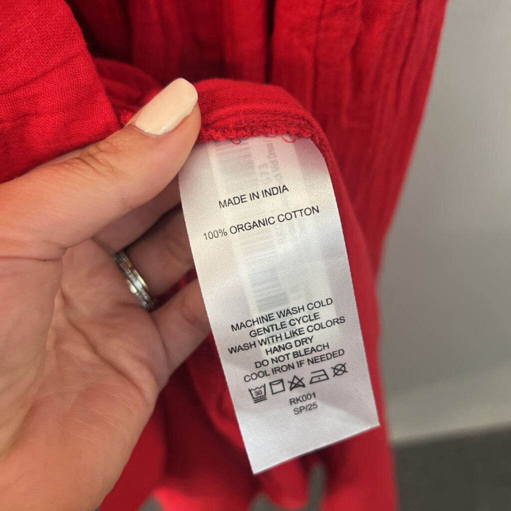 Quince Red Puff Sleeve Smocked Top Maxi Dress Medium