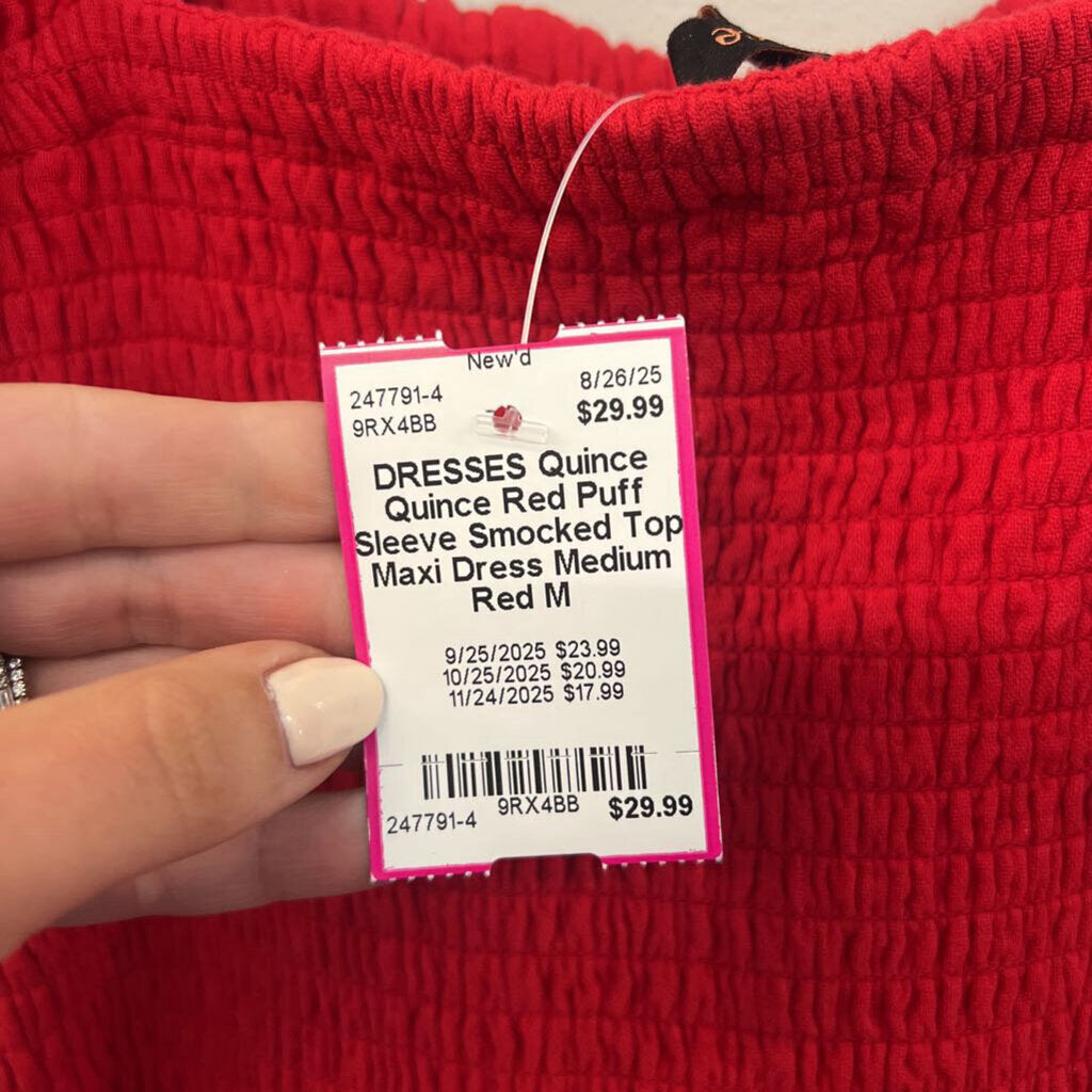 Quince Red Puff Sleeve Smocked Top Maxi Dress Medium