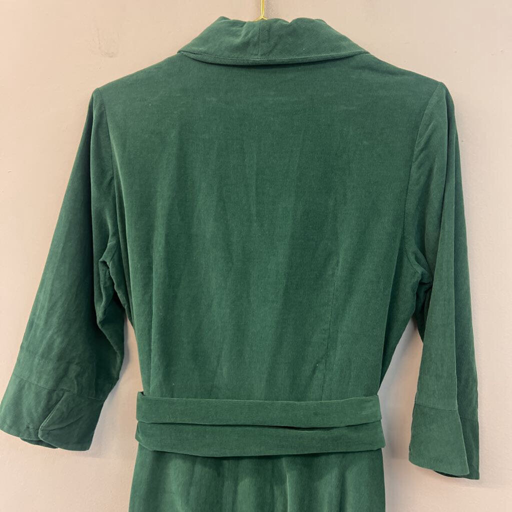 J Peterman Green Corduroy Long Sleeve Belt Waist Button Down Midi Dress 10
