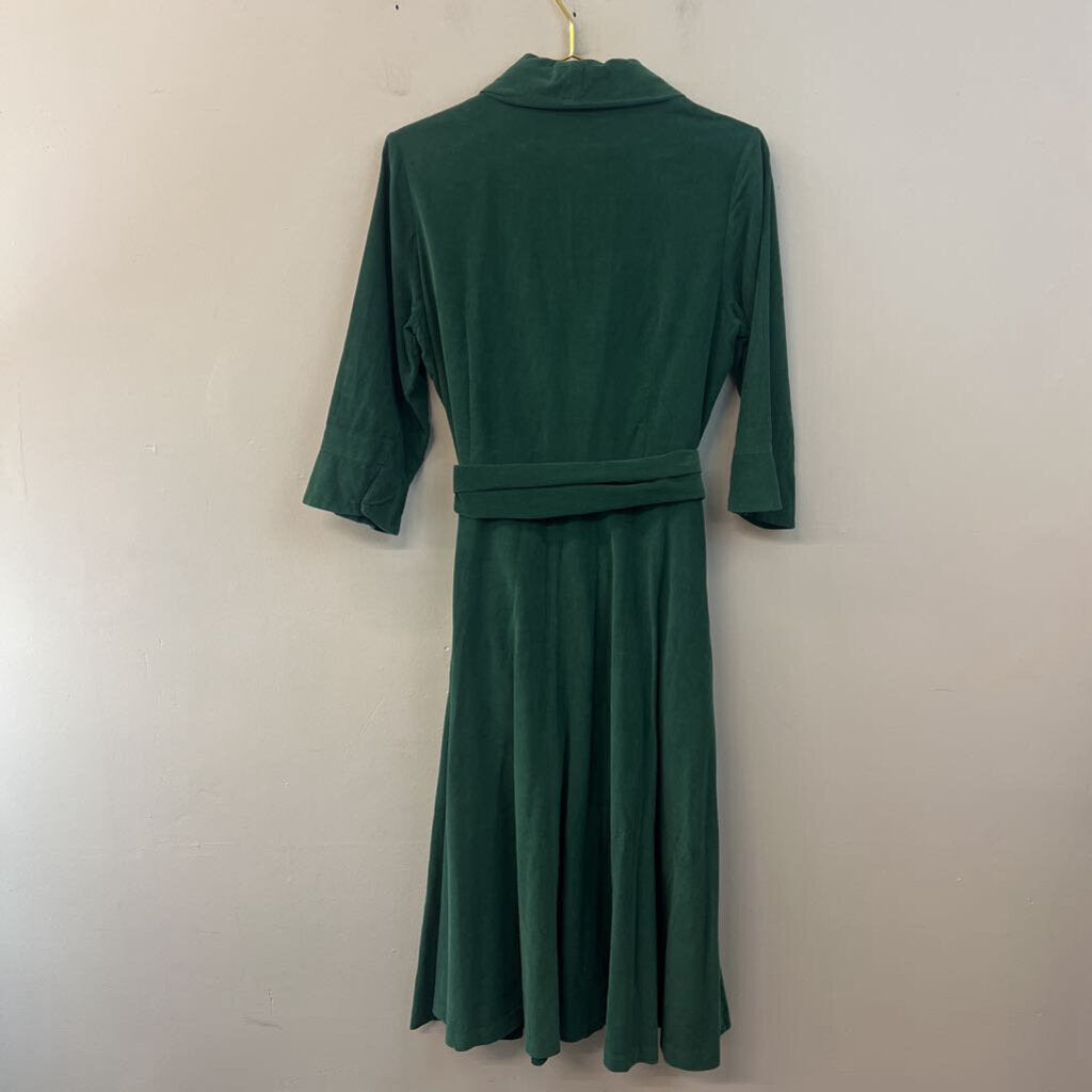 J Peterman Green Corduroy Long Sleeve Belt Waist Button Down Midi Dress 10