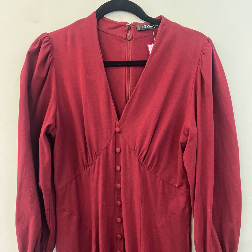 eShakti Burgundy Long Sleeve Button Front Maxi Dress Medium