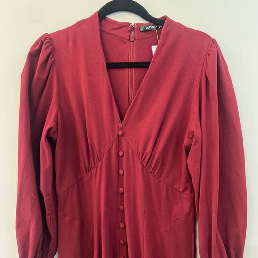 eShakti Burgundy Long Sleeve Button Front Maxi Dress Medium