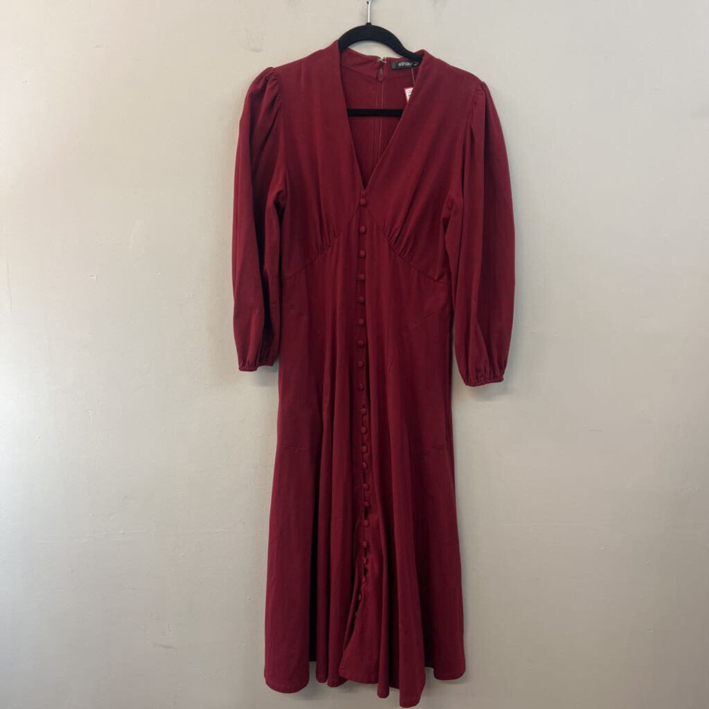 eShakti Burgundy Long Sleeve Button Front Maxi Dress Medium
