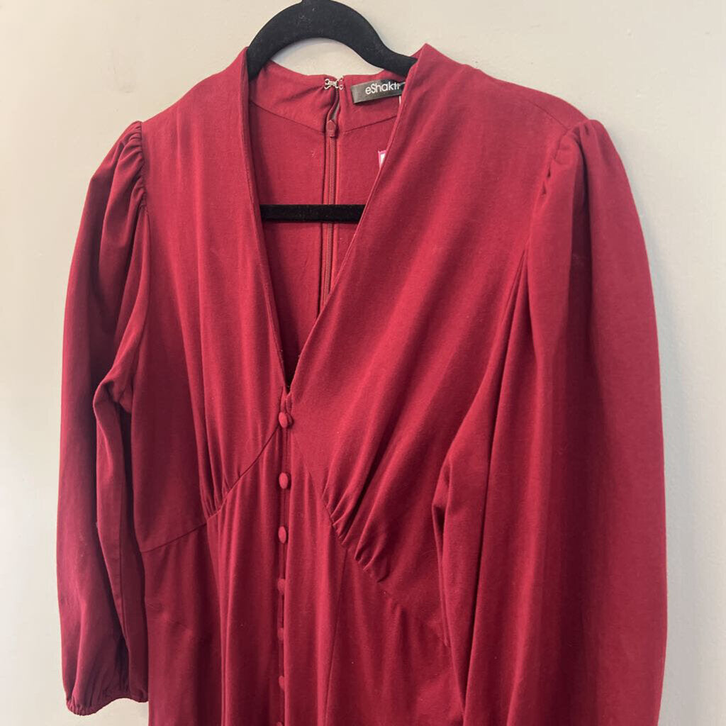 eShakti Burgundy Long Sleeve Button Front Maxi Dress Medium