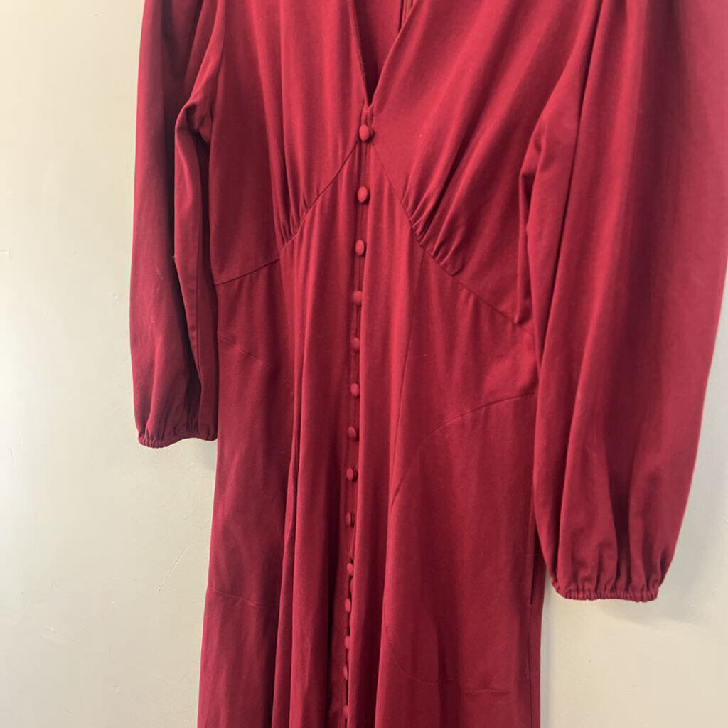 eShakti Burgundy Long Sleeve Button Front Maxi Dress Medium