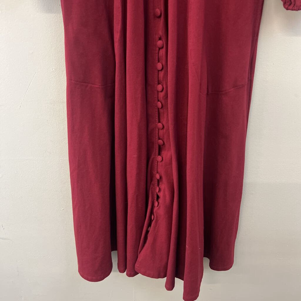eShakti Burgundy Long Sleeve Button Front Maxi Dress Medium