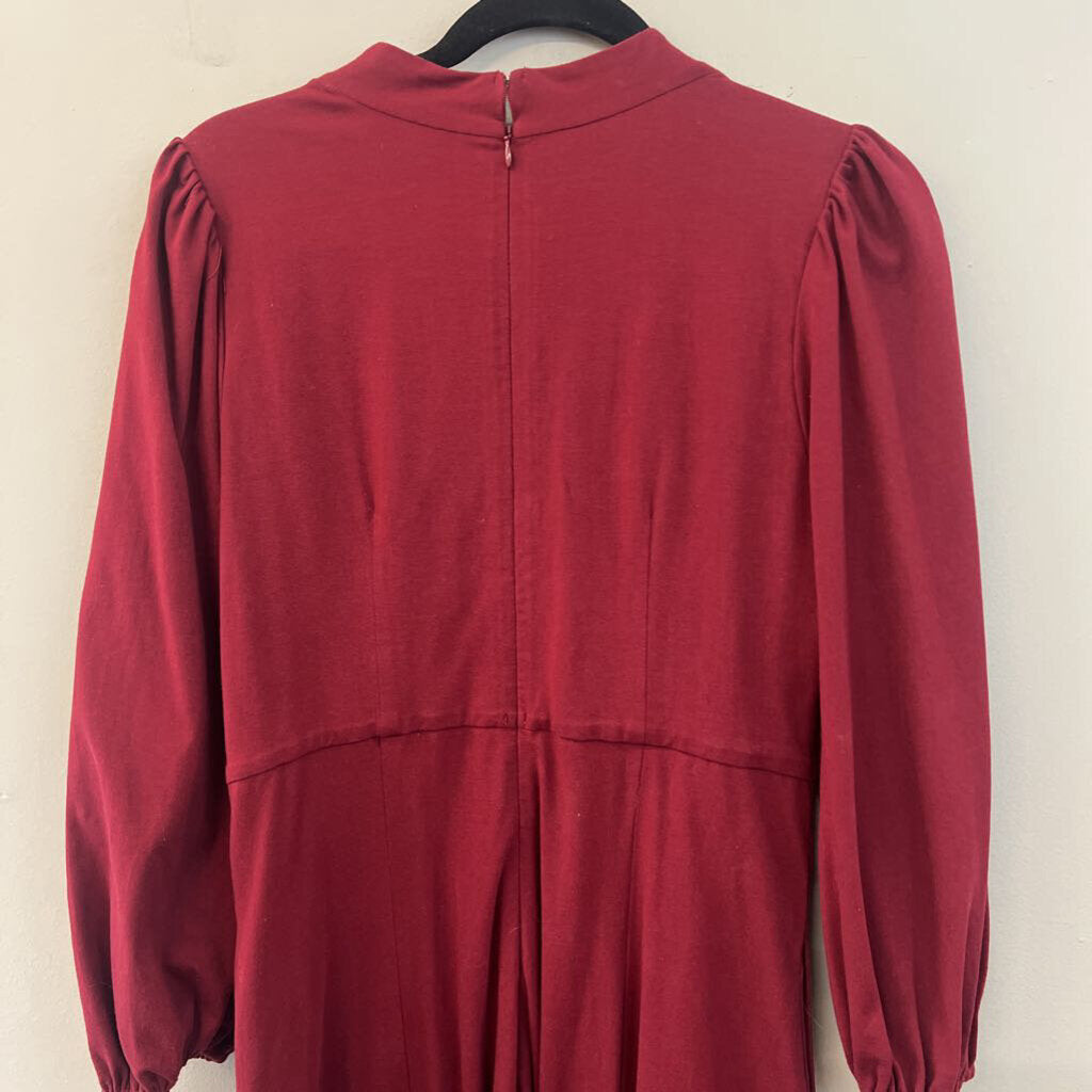eShakti Burgundy Long Sleeve Button Front Maxi Dress Medium