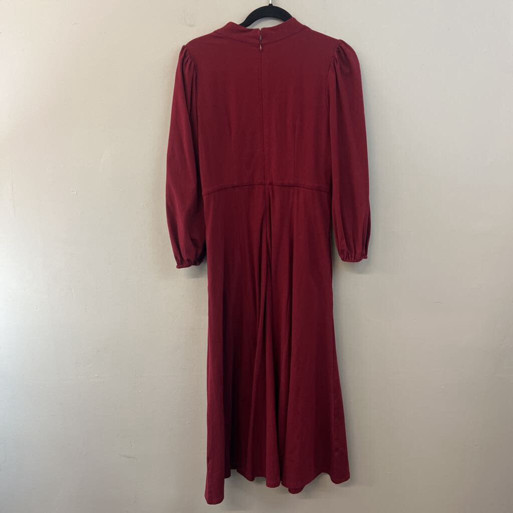 eShakti Burgundy Long Sleeve Button Front Maxi Dress Medium