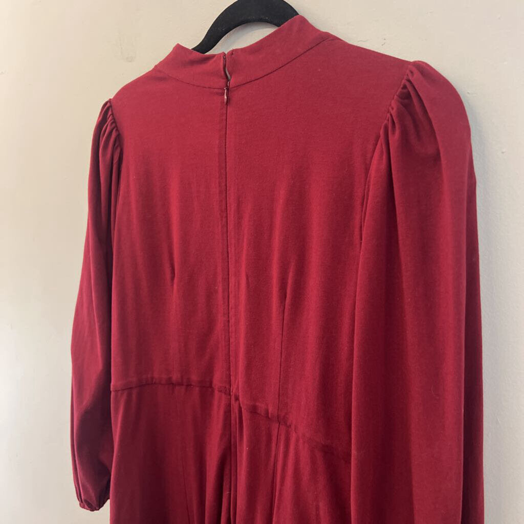 eShakti Burgundy Long Sleeve Button Front Maxi Dress Medium