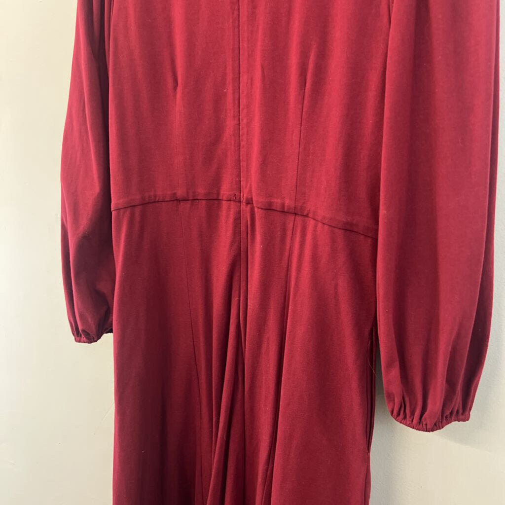 eShakti Burgundy Long Sleeve Button Front Maxi Dress Medium
