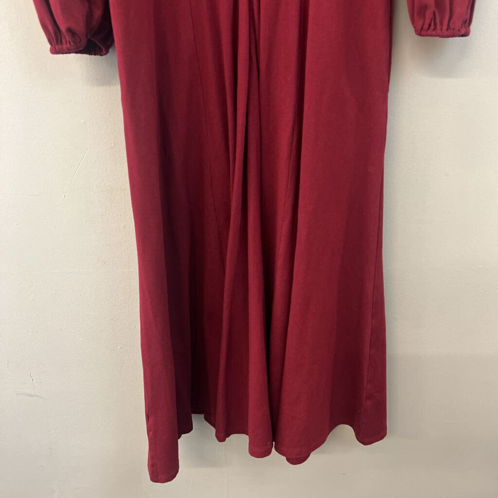 eShakti Burgundy Long Sleeve Button Front Maxi Dress Medium