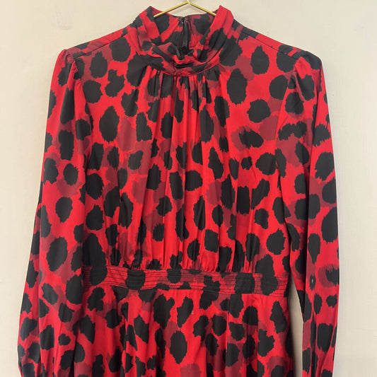 eShakti Red/ Black Print Long Sleeve Mock Neck Maxi Dress Medium