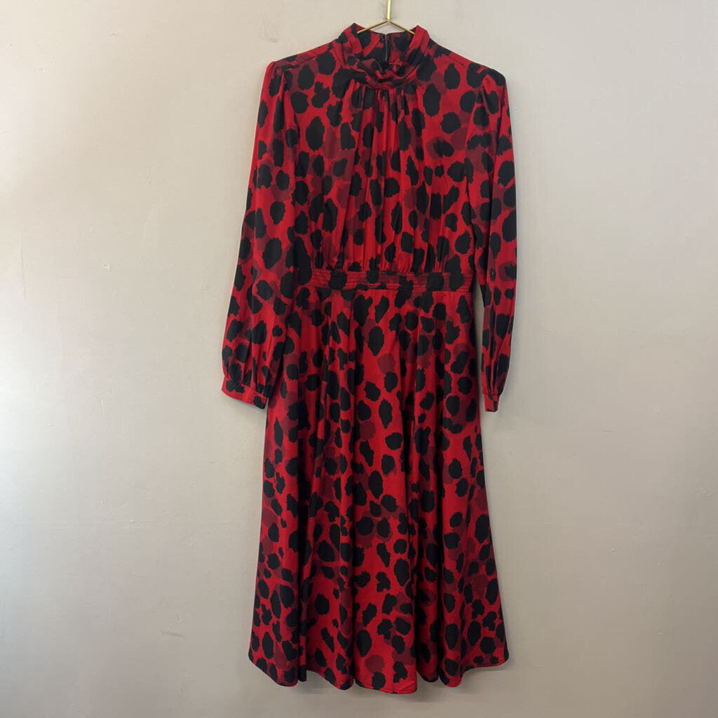 eShakti Red/ Black Print Long Sleeve Mock Neck Maxi Dress Medium
