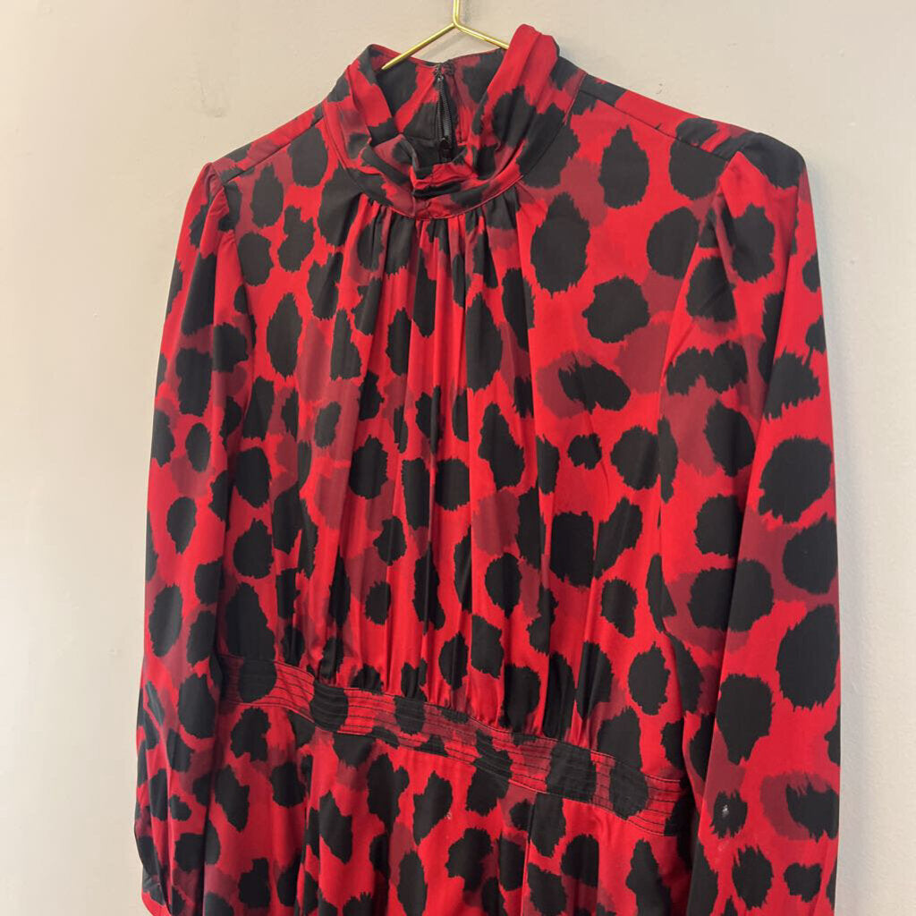 eShakti Red/ Black Print Long Sleeve Mock Neck Maxi Dress Medium