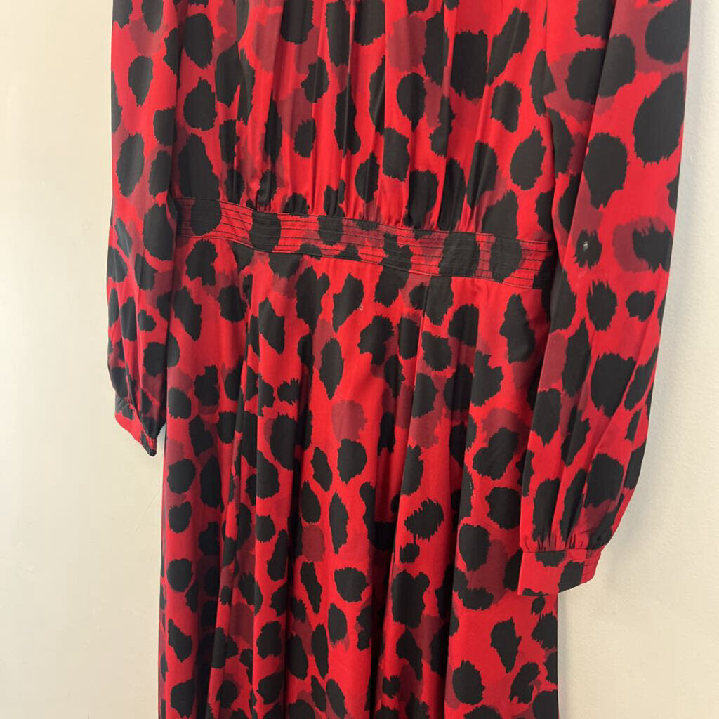 eShakti Red/ Black Print Long Sleeve Mock Neck Maxi Dress Medium