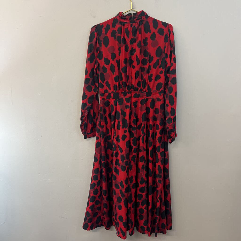 eShakti Red/ Black Print Long Sleeve Mock Neck Maxi Dress Medium