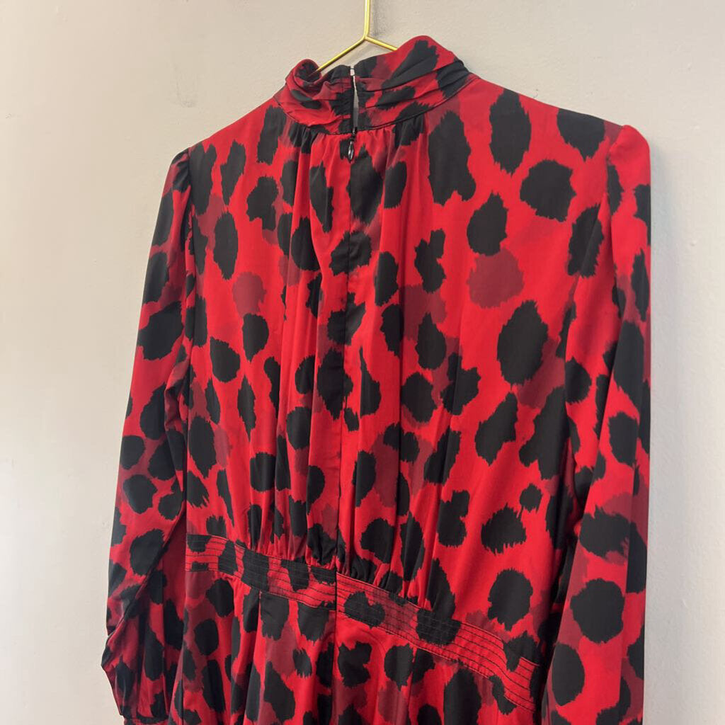 eShakti Red/ Black Print Long Sleeve Mock Neck Maxi Dress Medium