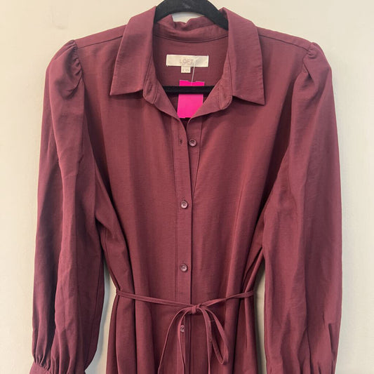 Loft Burgundy Long Sleeve Button Front Maxi Dress 10