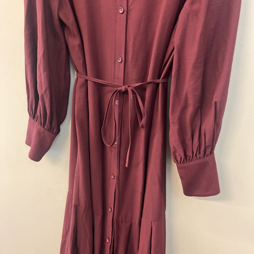 Loft Burgundy Long Sleeve Button Front Maxi Dress 10