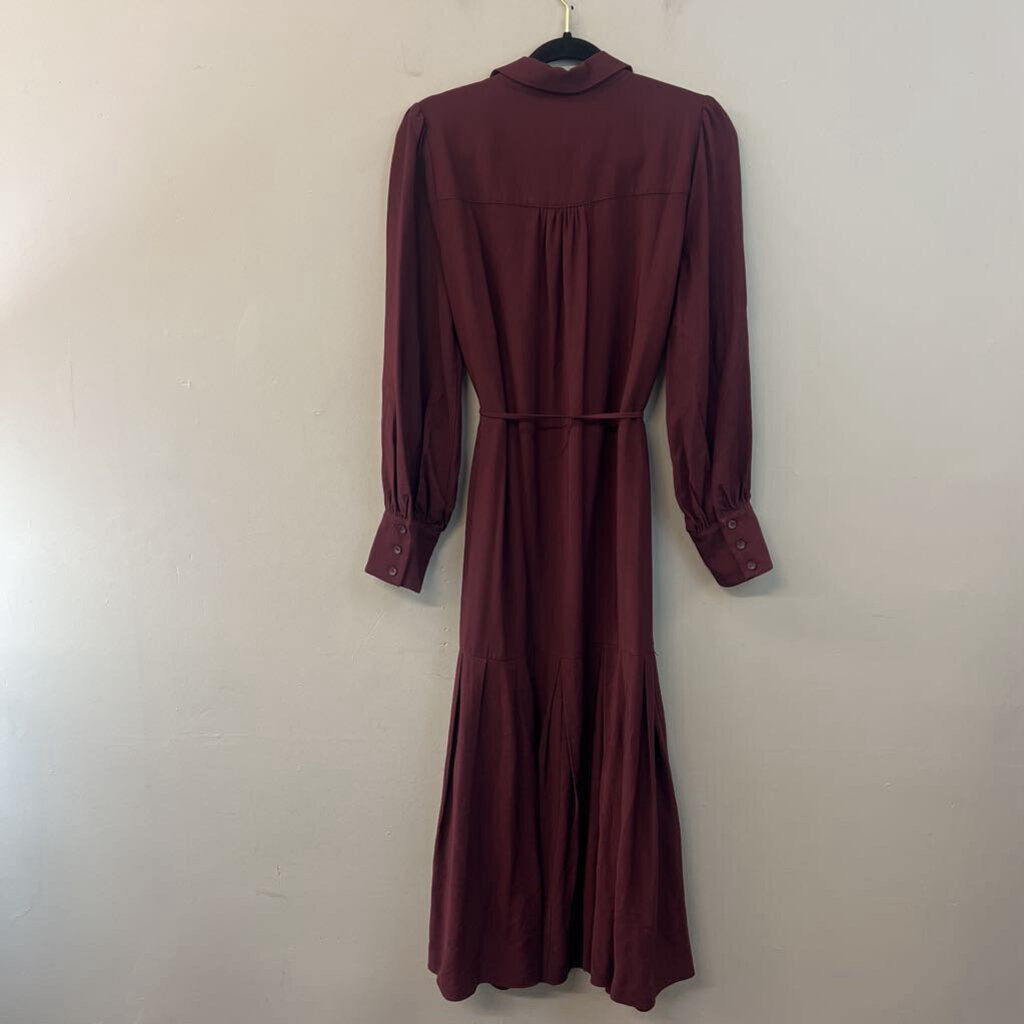 Loft Burgundy Long Sleeve Button Front Maxi Dress 10
