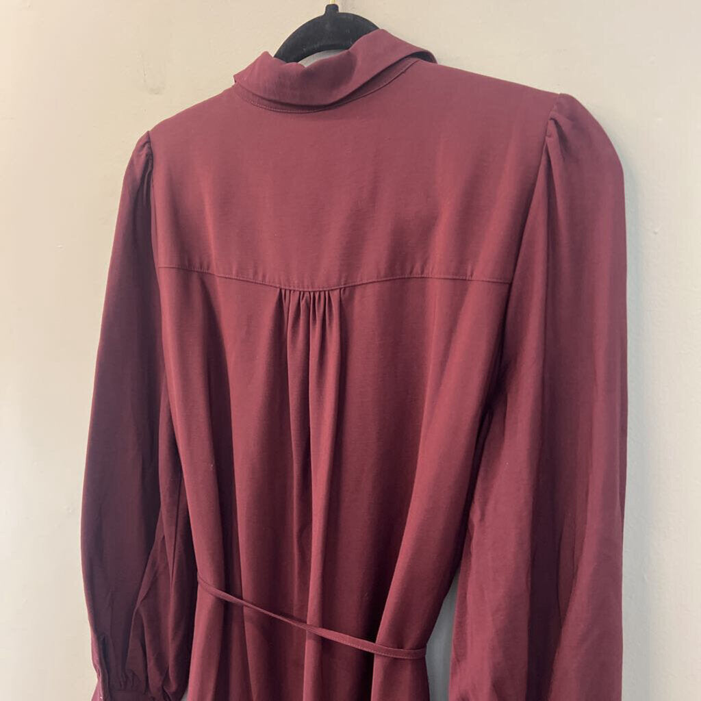 Loft Burgundy Long Sleeve Button Front Maxi Dress 10