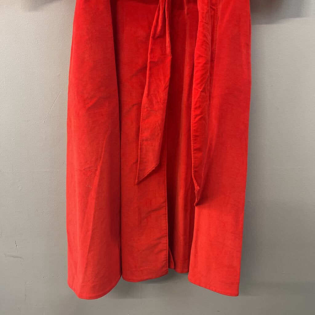 J Peterman Bright Red Soft Long Sleeve Belt Waist Button Down Midi Dress 10