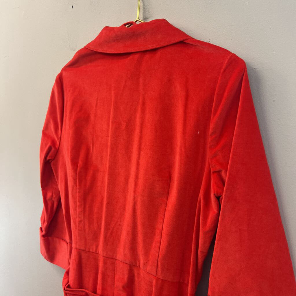 J Peterman Bright Red Soft Long Sleeve Belt Waist Button Down Midi Dress 10