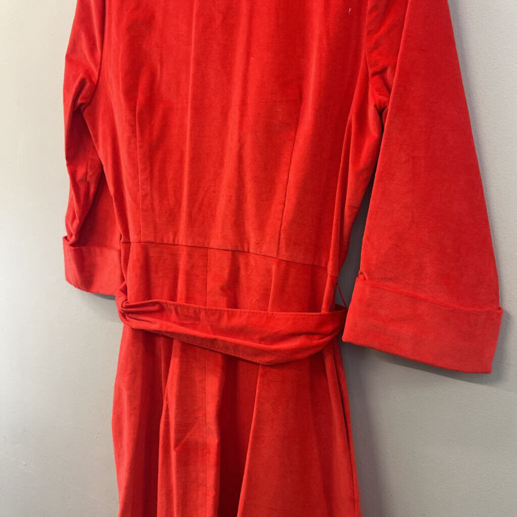J Peterman Bright Red Soft Long Sleeve Belt Waist Button Down Midi Dress 10