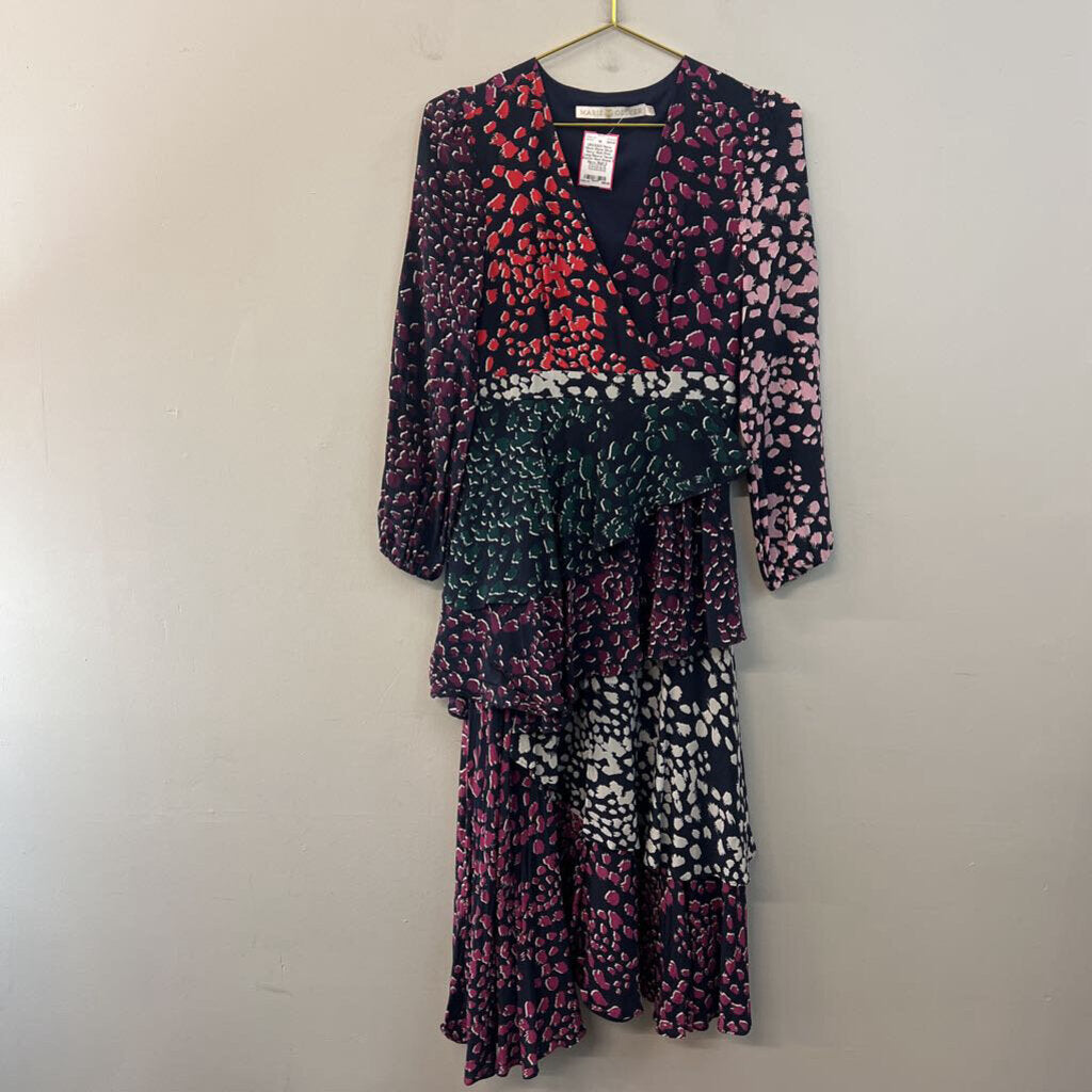 Marie Oliver Navy/ Multi Print Long Sleeve Tiered Bottom Maxi Dress 2