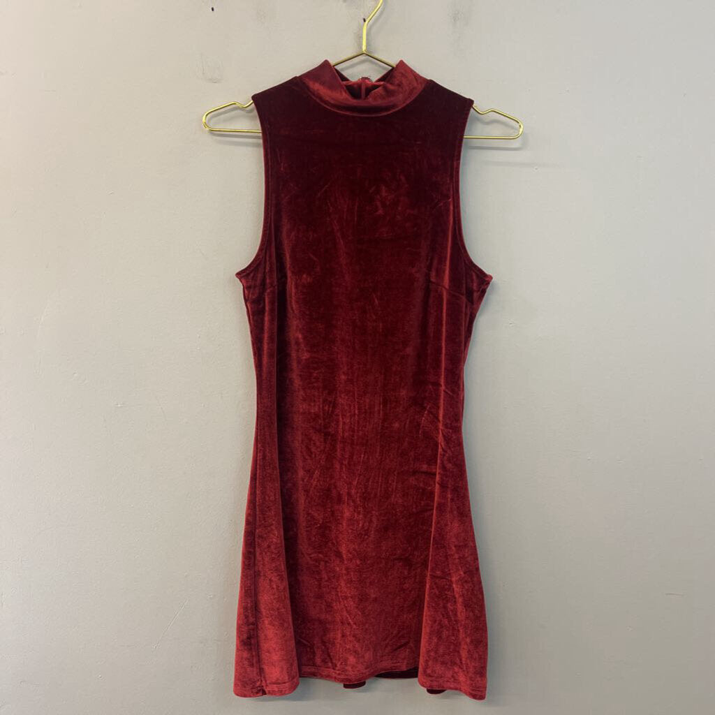 She and Sky Red Velvet Mock Neck Dress Small