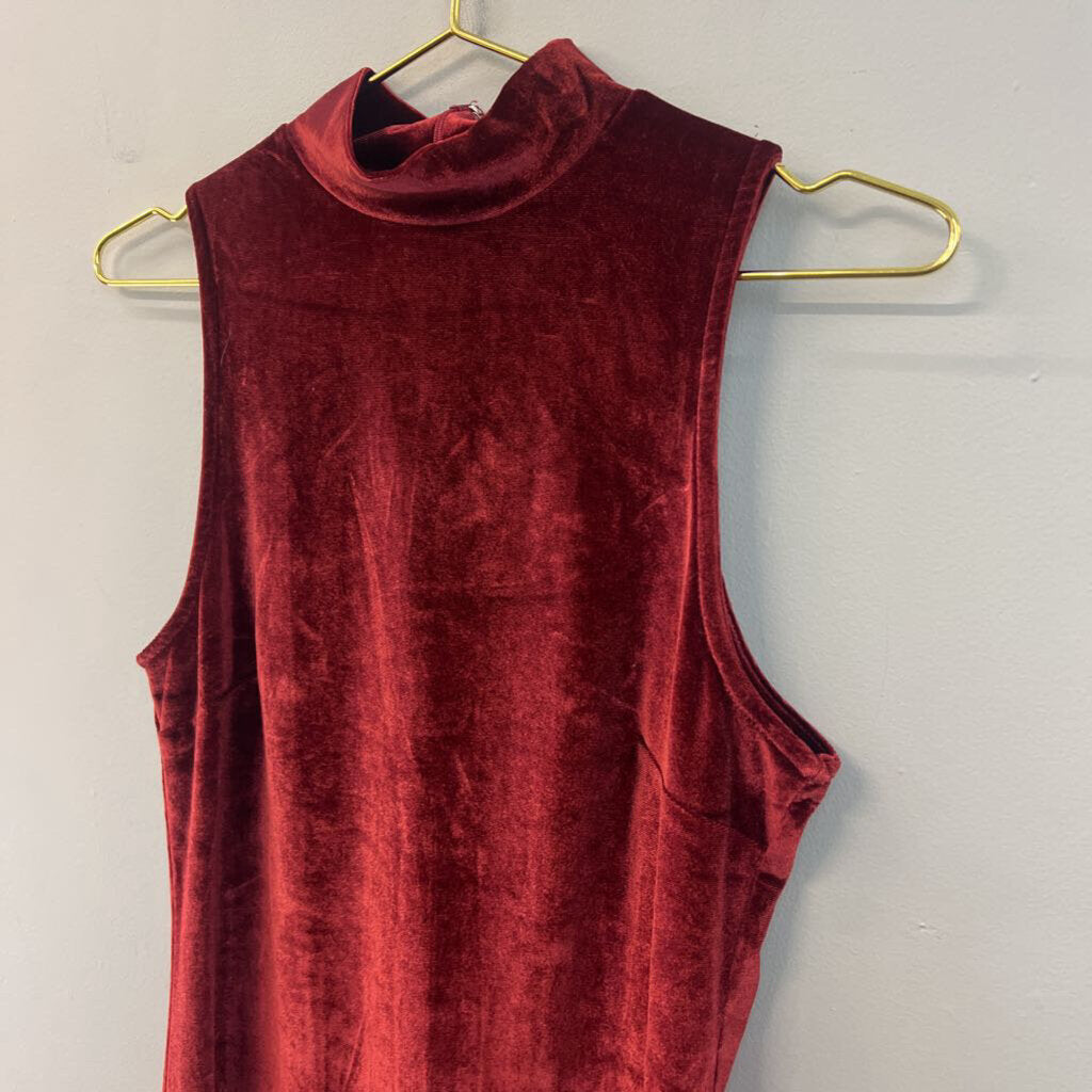 She and Sky Red Velvet Mock Neck Dress Small
