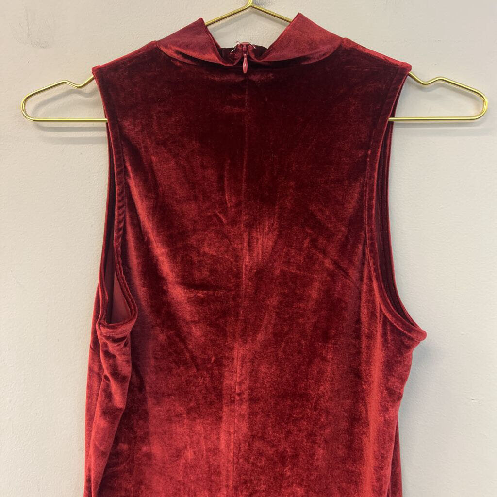She and Sky Red Velvet Mock Neck Dress Small