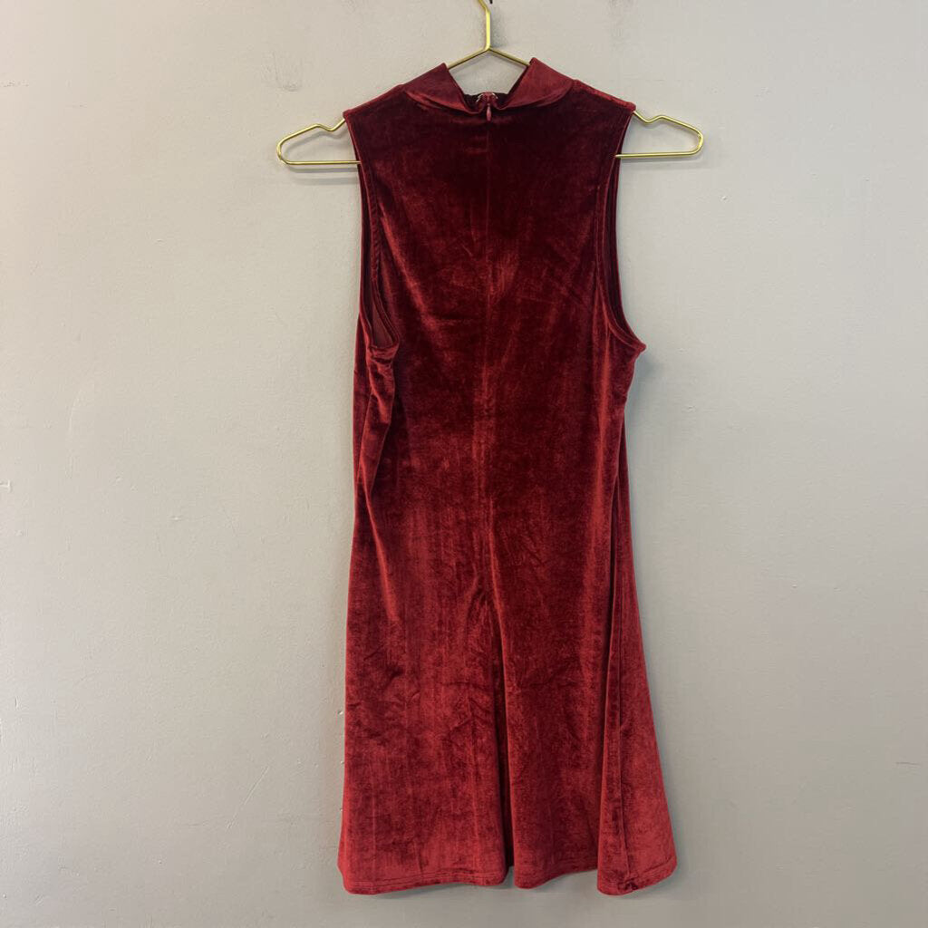She and Sky Red Velvet Mock Neck Dress Small
