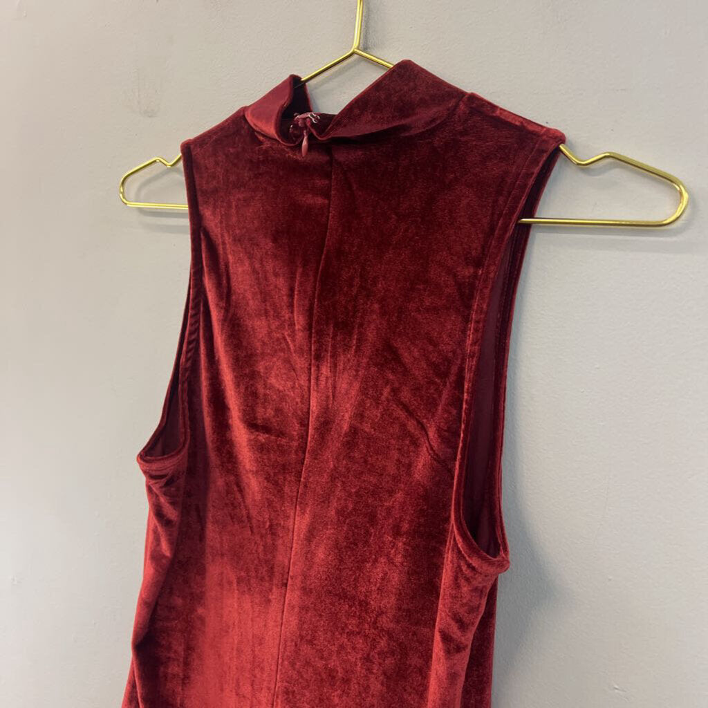 She and Sky Red Velvet Mock Neck Dress Small