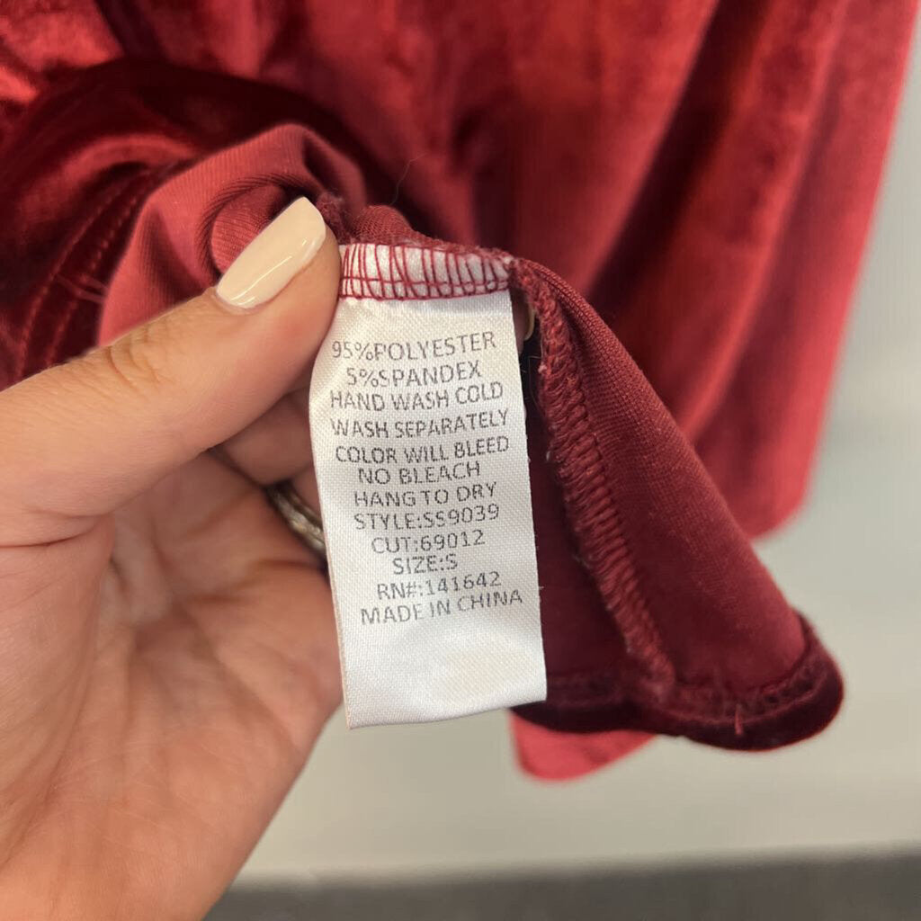 She and Sky Red Velvet Mock Neck Dress Small