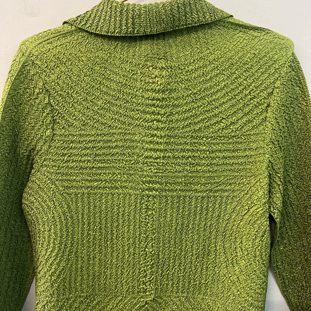 Analogy Green Textured Long Sleeve Button Down Top Small Petite