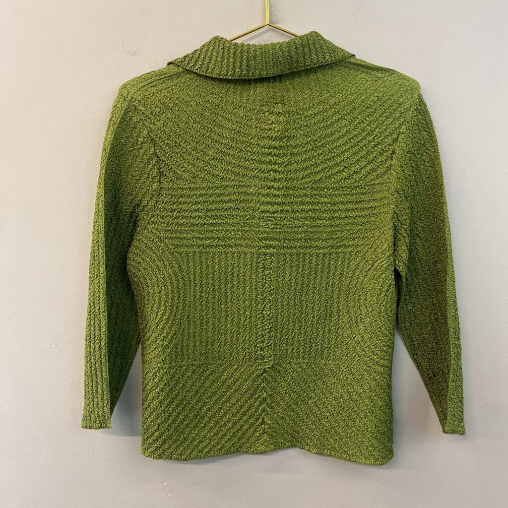Analogy Green Textured Long Sleeve Button Down Top Small Petite