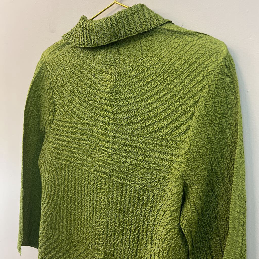 Analogy Green Textured Long Sleeve Button Down Top Small Petite