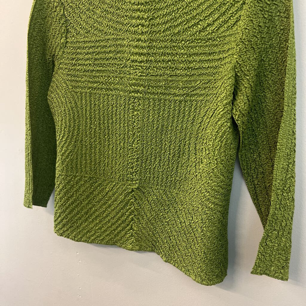 Analogy Green Textured Long Sleeve Button Down Top Small Petite