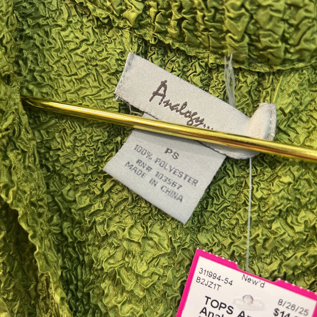 Analogy Green Textured Long Sleeve Button Down Top Small Petite