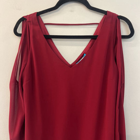 Buttons Burgundy Long Embellished Cuff Sleeve Cold Shoulder Top Medium