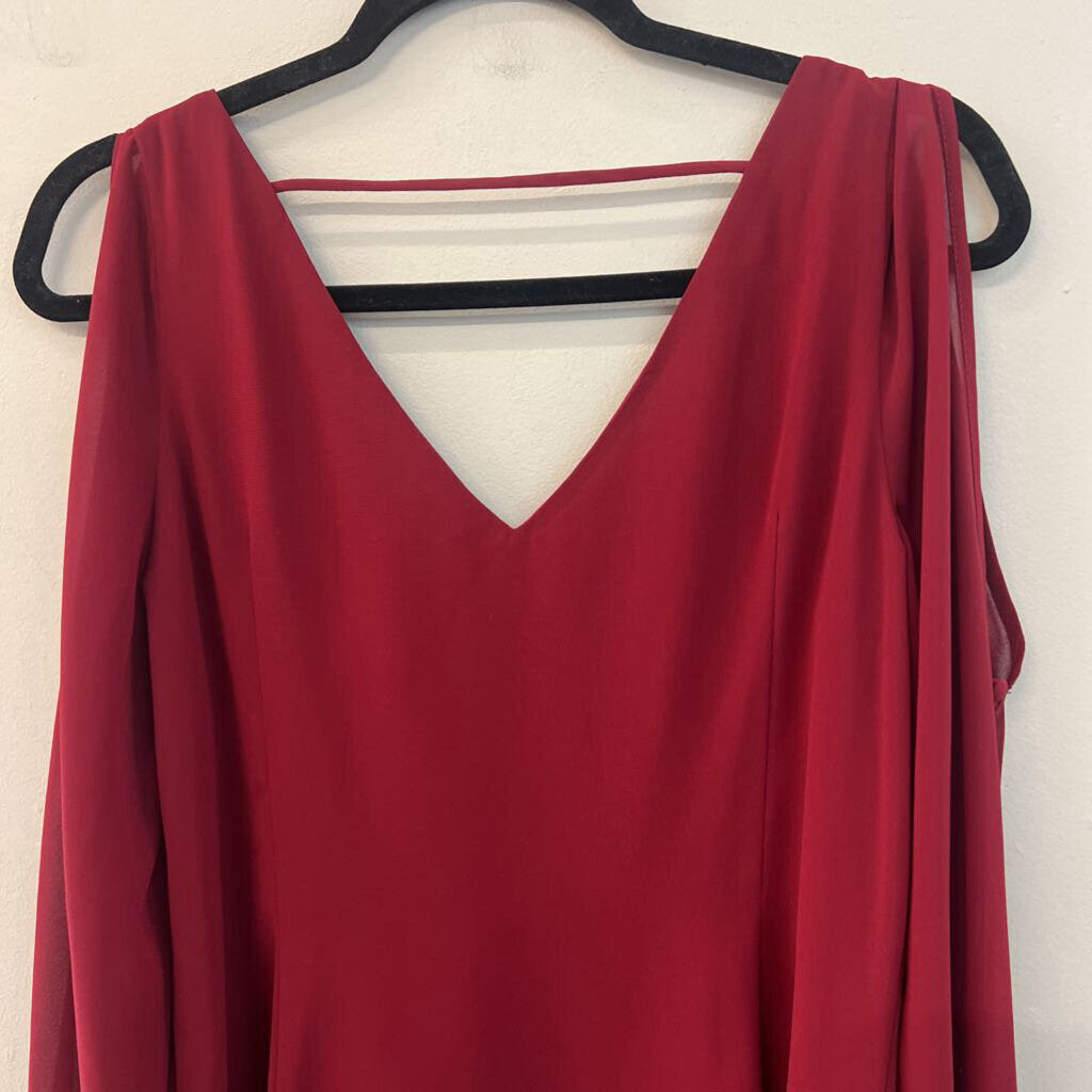Buttons Burgundy Long Embellished Cuff Sleeve Cold Shoulder Top Medium