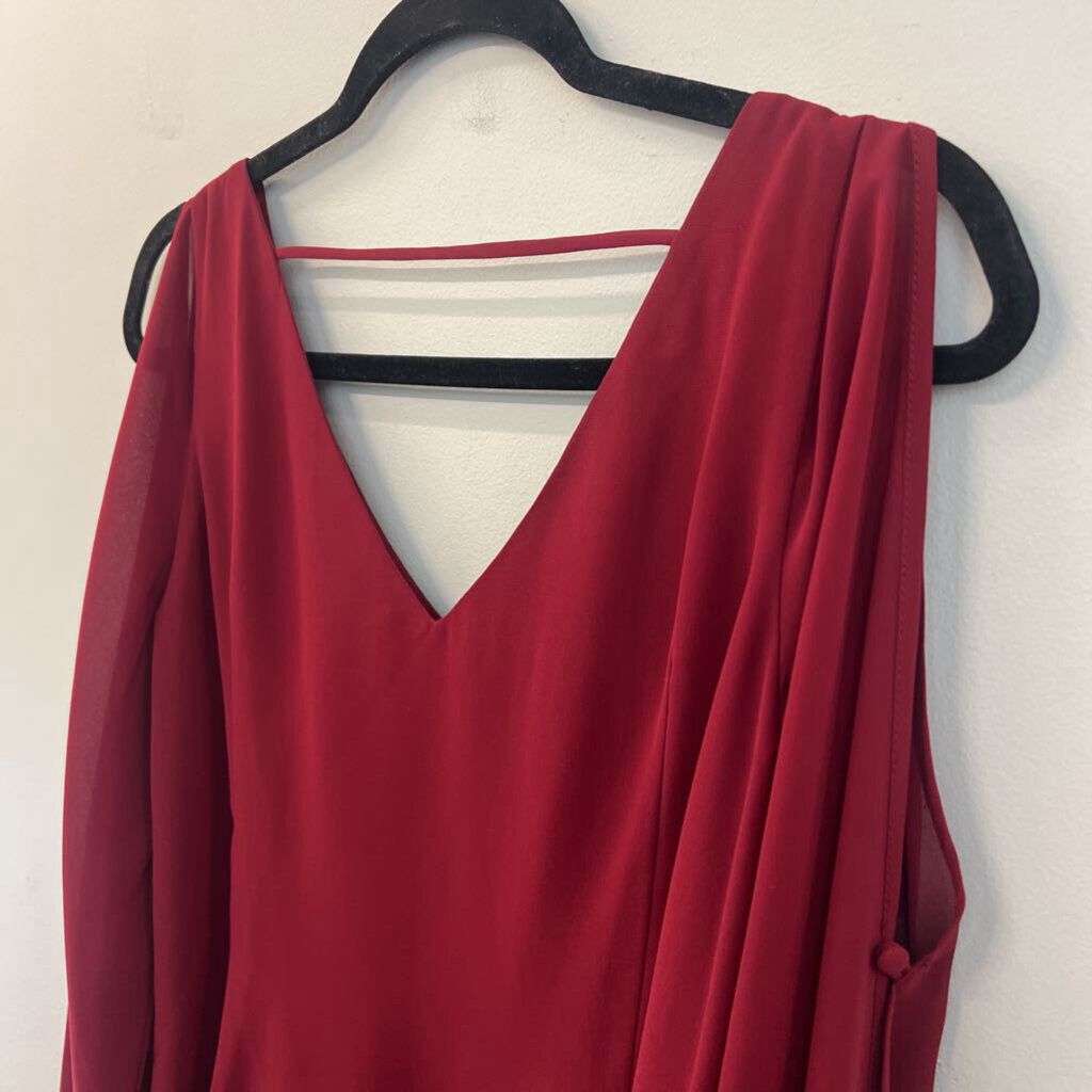 Buttons Burgundy Long Embellished Cuff Sleeve Cold Shoulder Top Medium