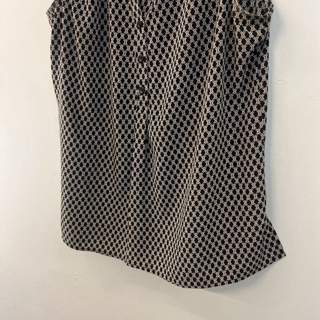 Dana Buchman Black/ Beige Print Sleeveless Button Down Top Small