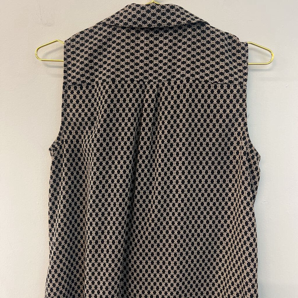 Dana Buchman Black/ Beige Print Sleeveless Button Down Top Small
