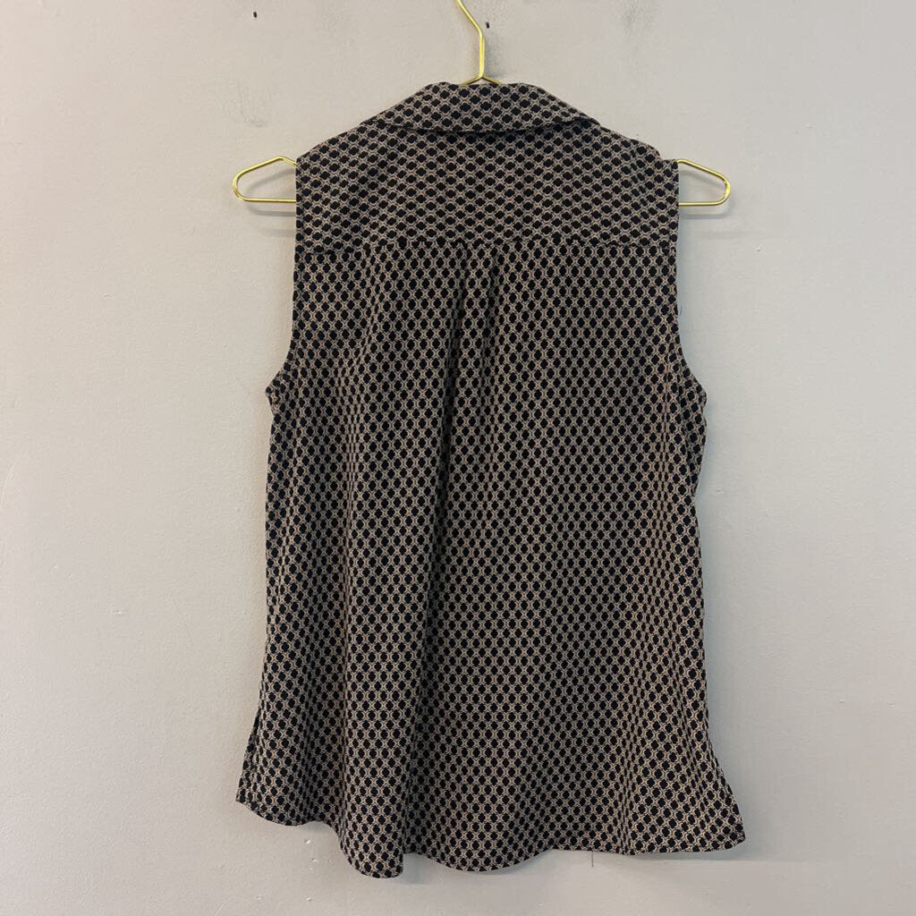 Dana Buchman Black/ Beige Print Sleeveless Button Down Top Small