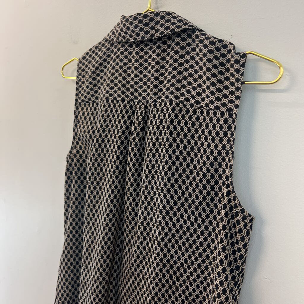 Dana Buchman Black/ Beige Print Sleeveless Button Down Top Small