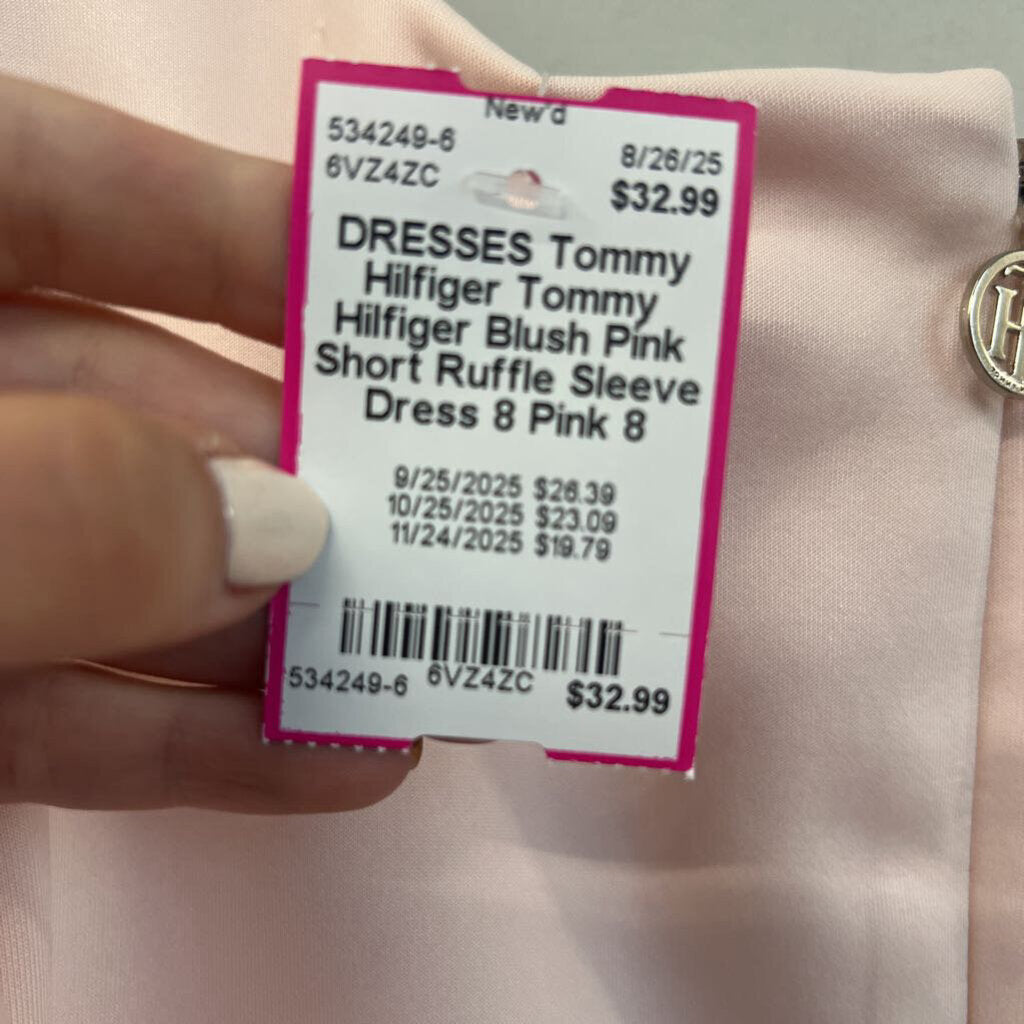 Tommy Hilfiger Blush Pink Short Ruffle Sleeve Dress 8