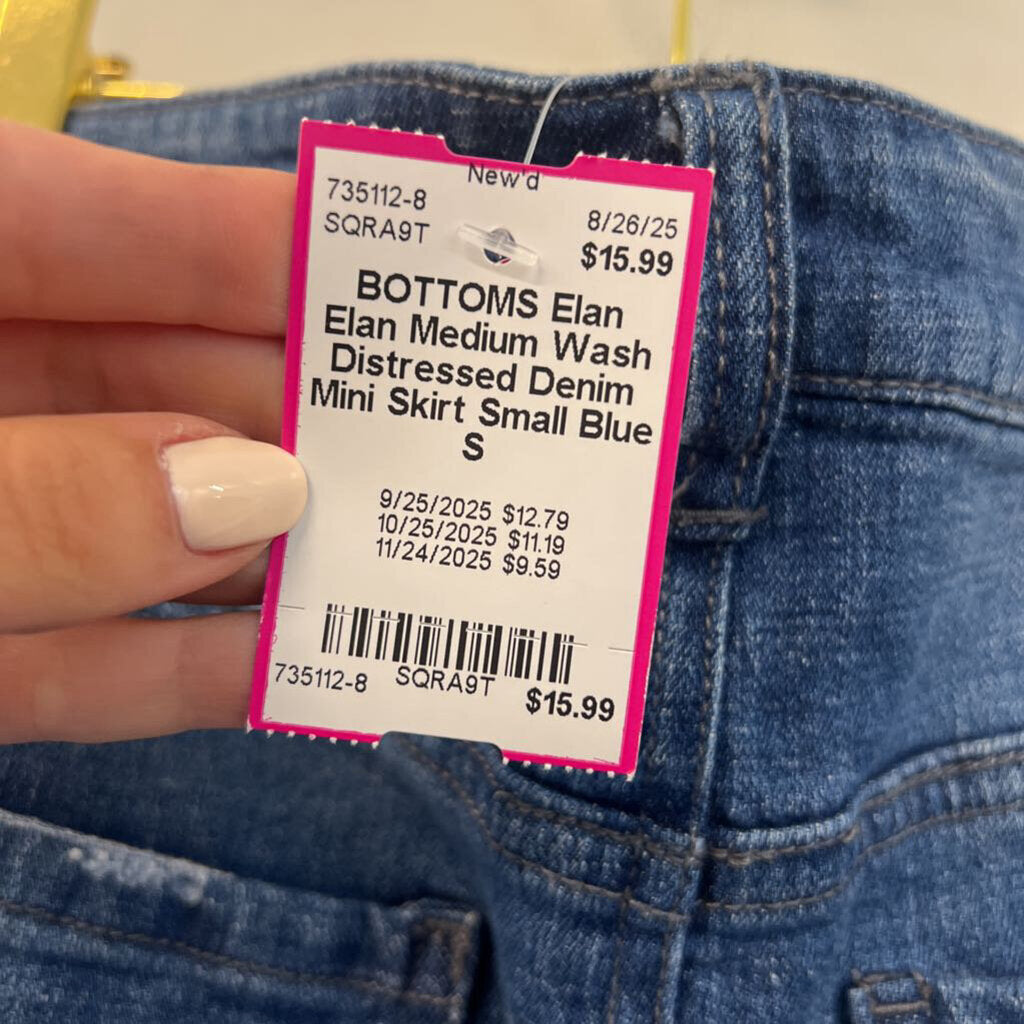 Elan Medium Wash Distressed Denim Mini Skirt Small