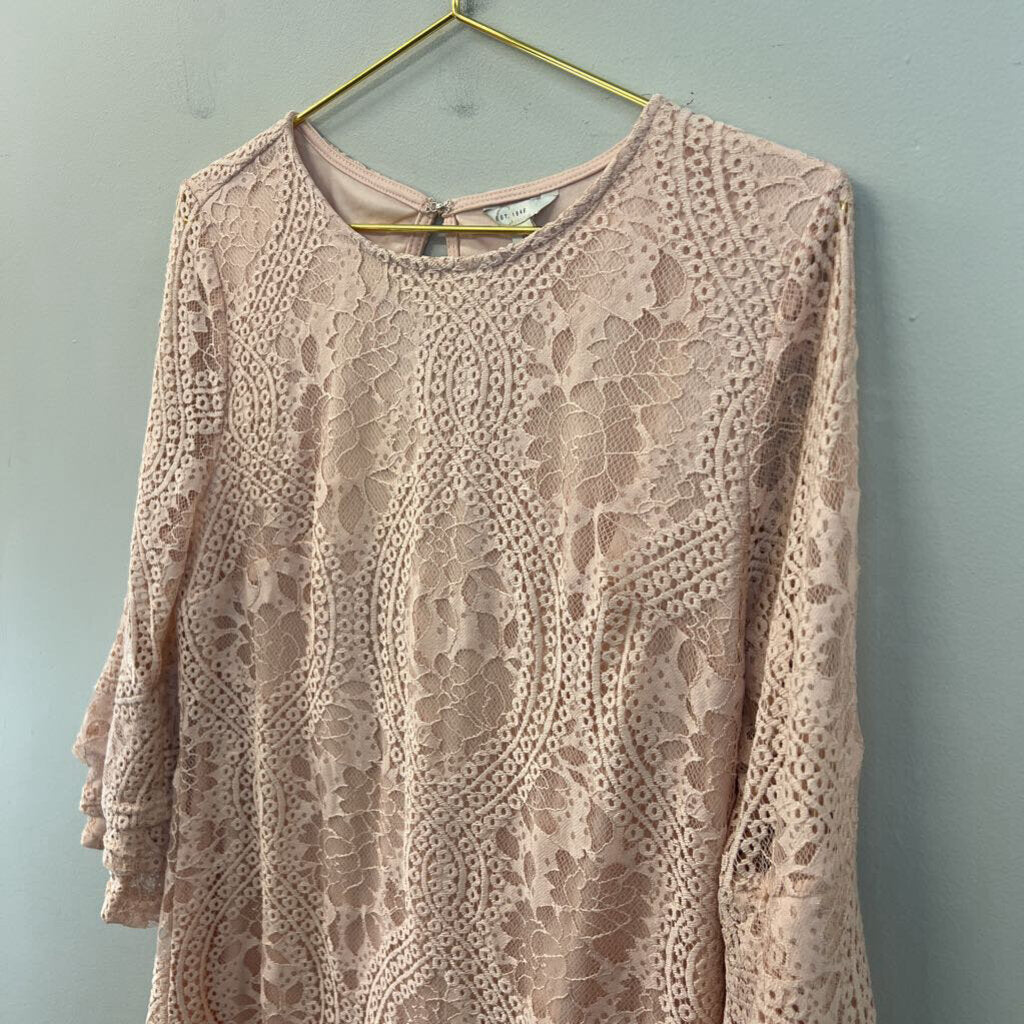 Pink Lace Long Sleeve Dress Small